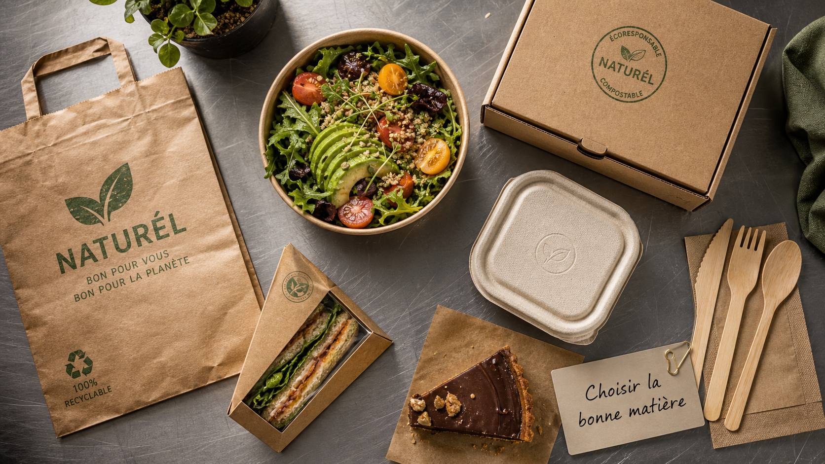 Emballage écologique alimentaire kraft, carton et pulpe de canne à sucre