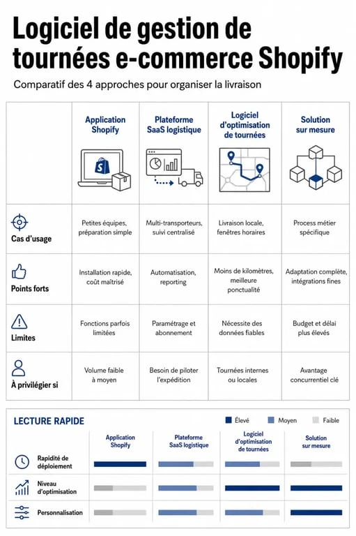 Infographie comparative sur le logiciel gestion tournées e-commerce shopify
