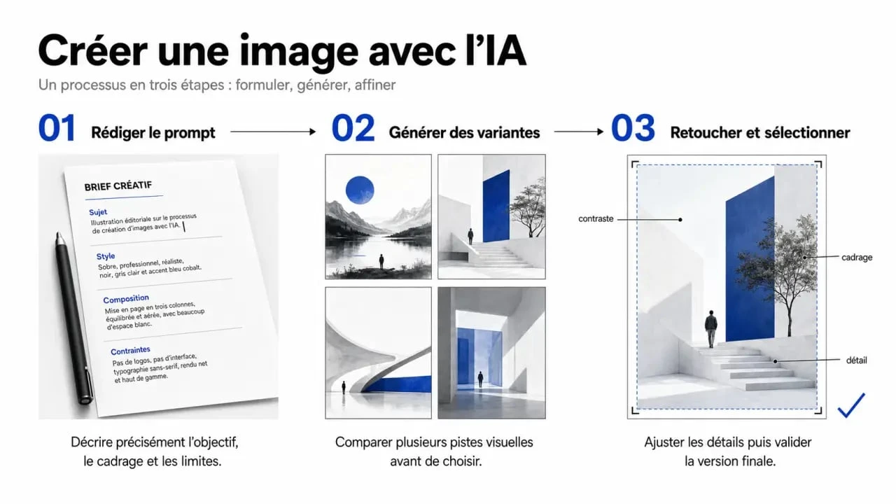 Créer des images avec l’IA : flux de travail en 3 étapes du prompt à l’image générée