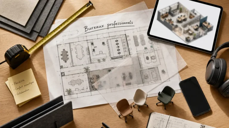 Aménagement bureaux professionnels : lumière, acoustique, zonage, plan d’aménagement 2D
