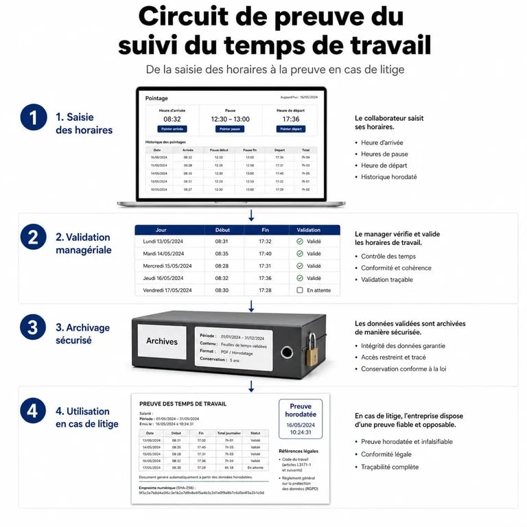 Suivi temps de travail : circuit de preuve de la saisie à l’archivage