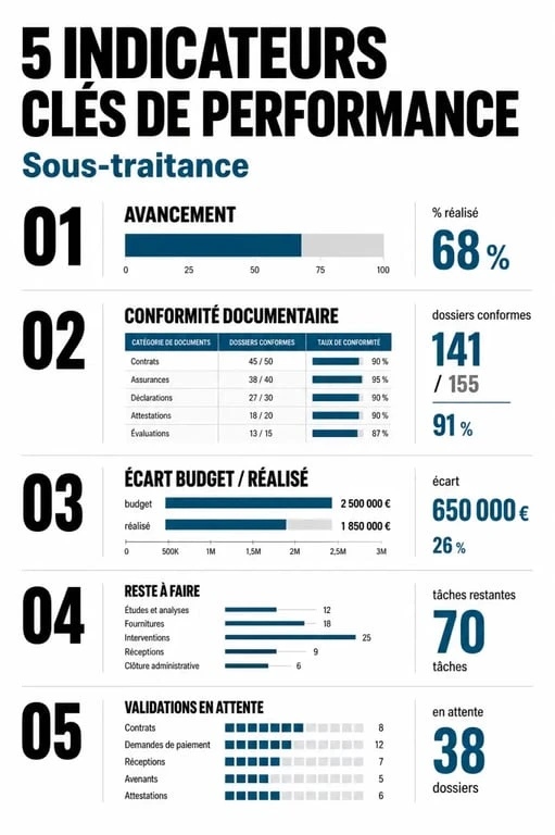 Tableau de bord sous-traitance : les 5 indicateurs clés de performance à suivre pour piloter vos partenaires externes.