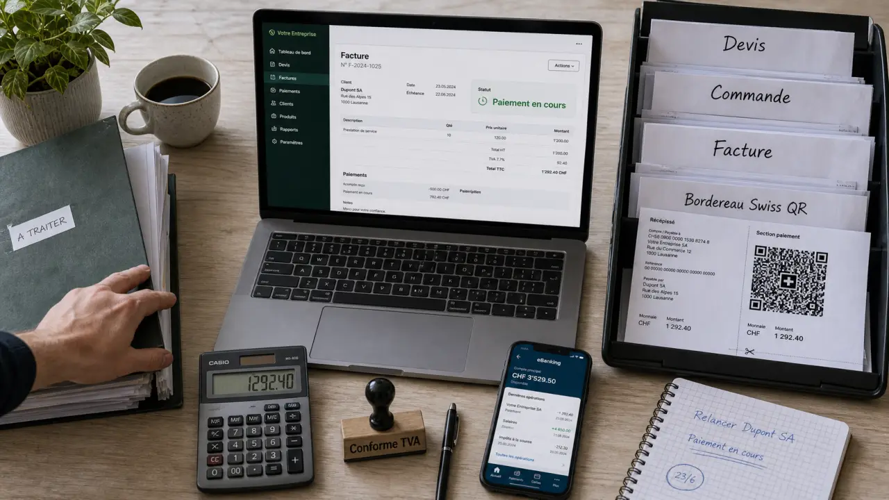 Logiciel de gestion commerciale suisse : QR-facture, CRM et données hébergées en Suisse