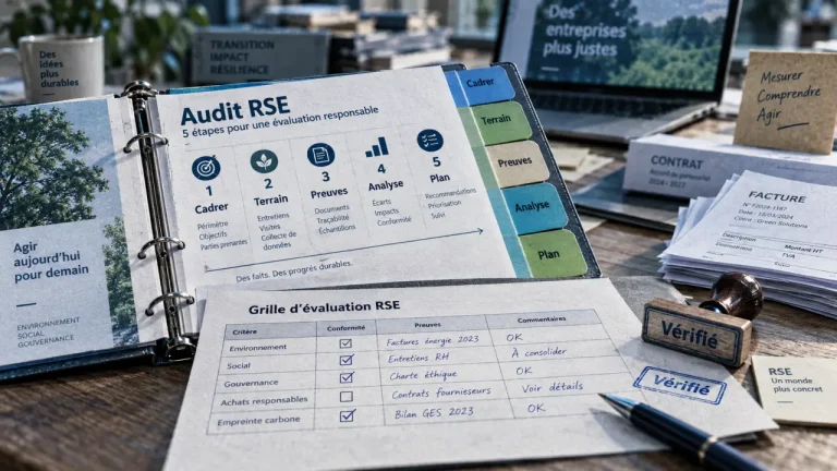 Audit RSE : classeur en cinq étapes, preuves vers plan d’action