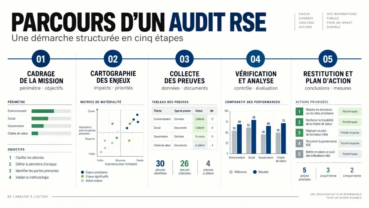 Audit RSE : les cinq étapes de la démarche, du cadrage au plan d’action