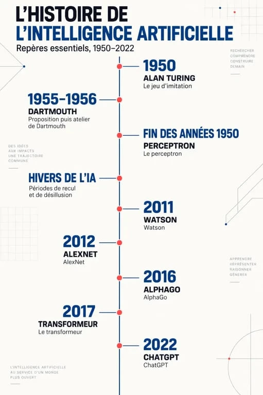 Frise chronologique de l’histoire de l’intelligence artificielle, de Turing à ChatGPT