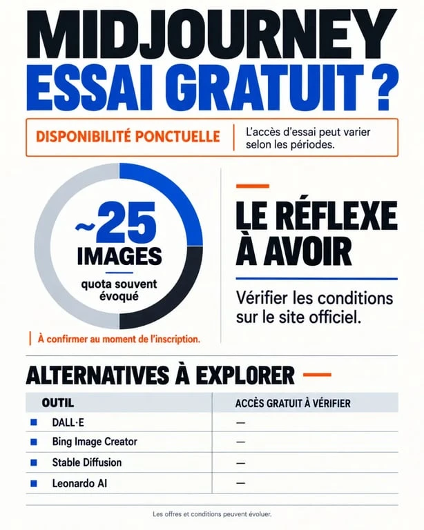Infographie sur l’essai gratuit Midjourney et les alternatives gratuites
