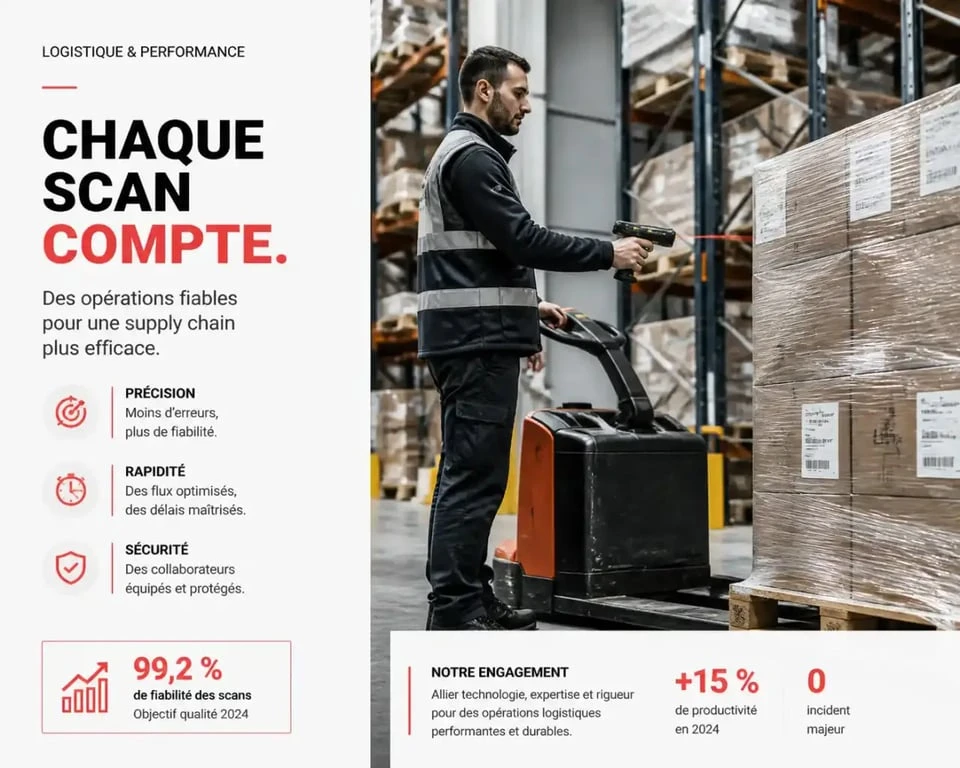 Agent en logistique scannant une palette dans un entrepôt