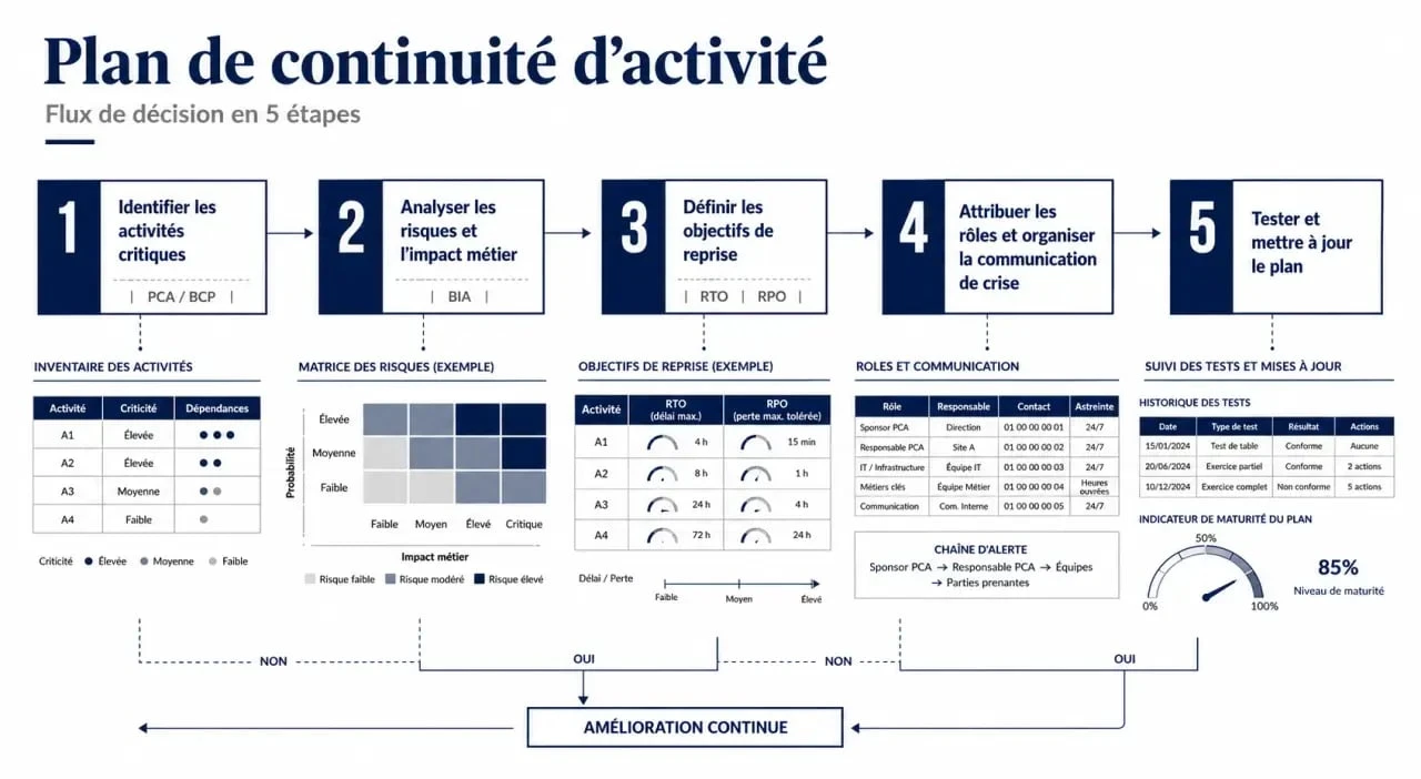 Planning business continuity : étapes clés d’un plan de continuité d’activité avec RTO, RPO et BIA