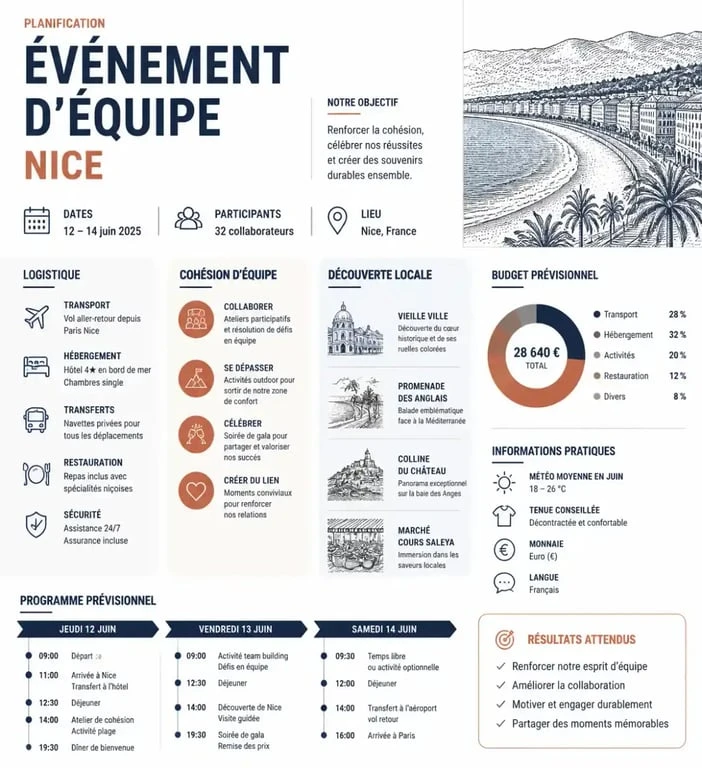 Coordination d'activités d'équipe à Nice : planning et logistique